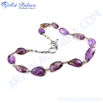 Load image into Gallery viewer, Sterling silver chain necklace featuring faceted purple amethyst gemstones and silver beads.
