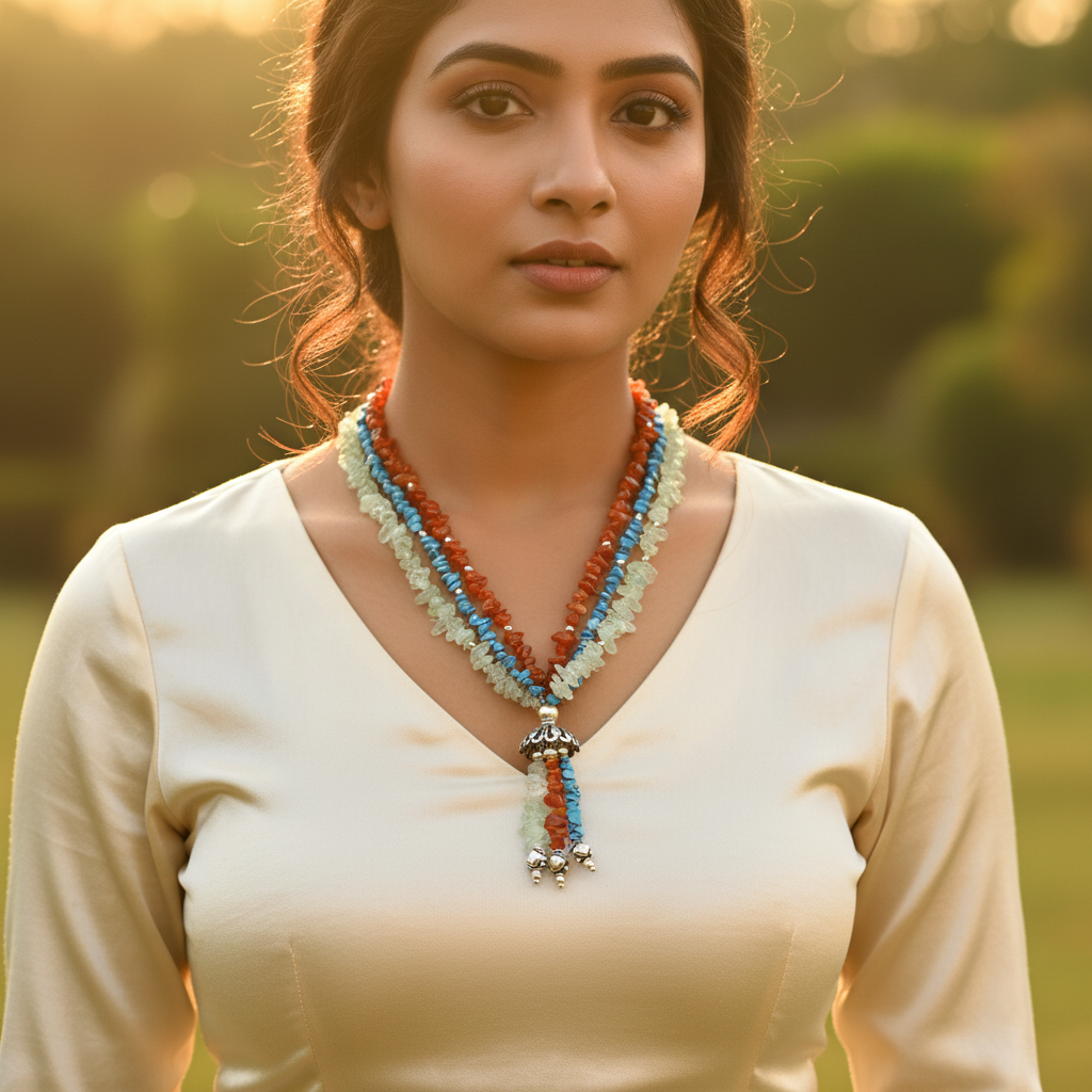 Multi stone beaded necklace for women | colorful gemstone jewelry