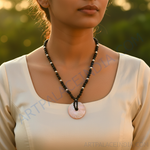 Load image into Gallery viewer, Black Onyx Bead Necklace with Pink Gemstone Pendant | For Women
