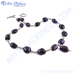 将图像加载到图库查看器中， Amethyst bead necklace with 925 sterling silver chain, purple gemstone jewelry for women
