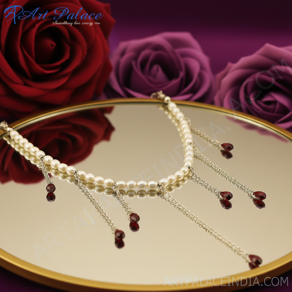 Pearl & Garnet Drop Necklace | Sterling Silver | Women's Jewelry