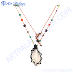 Load image into Gallery viewer, A unique gemstone pendant necklace with black cord. The necklace is a boho style with colorful beads.
