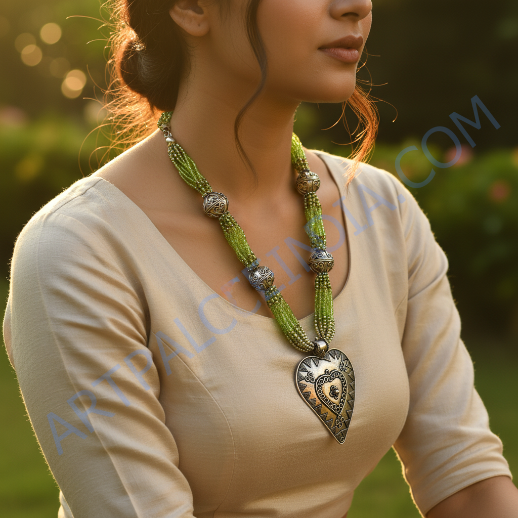 Silver heart pendant necklace | beaded jewelry for women