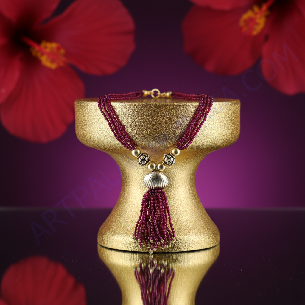 Beaded Tassel Necklace | Ruby Red Gemstone Jewelry