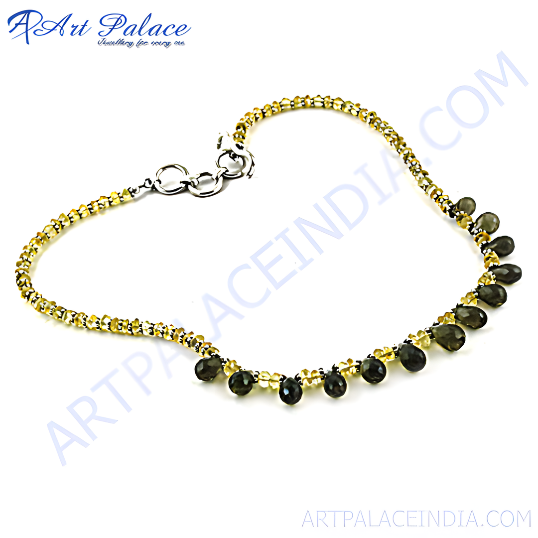 Gemstone beaded anklet in yellow and black, featuring teardrop-shaped gemstones, perfect for daily wear.