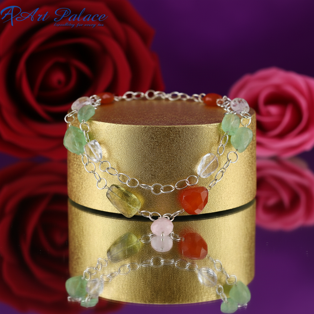 Gemstone beaded necklace | sterling silver chain | women's fashion