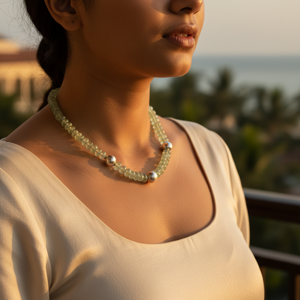 Green prehnite beaded necklace for women | gemstone jewelry