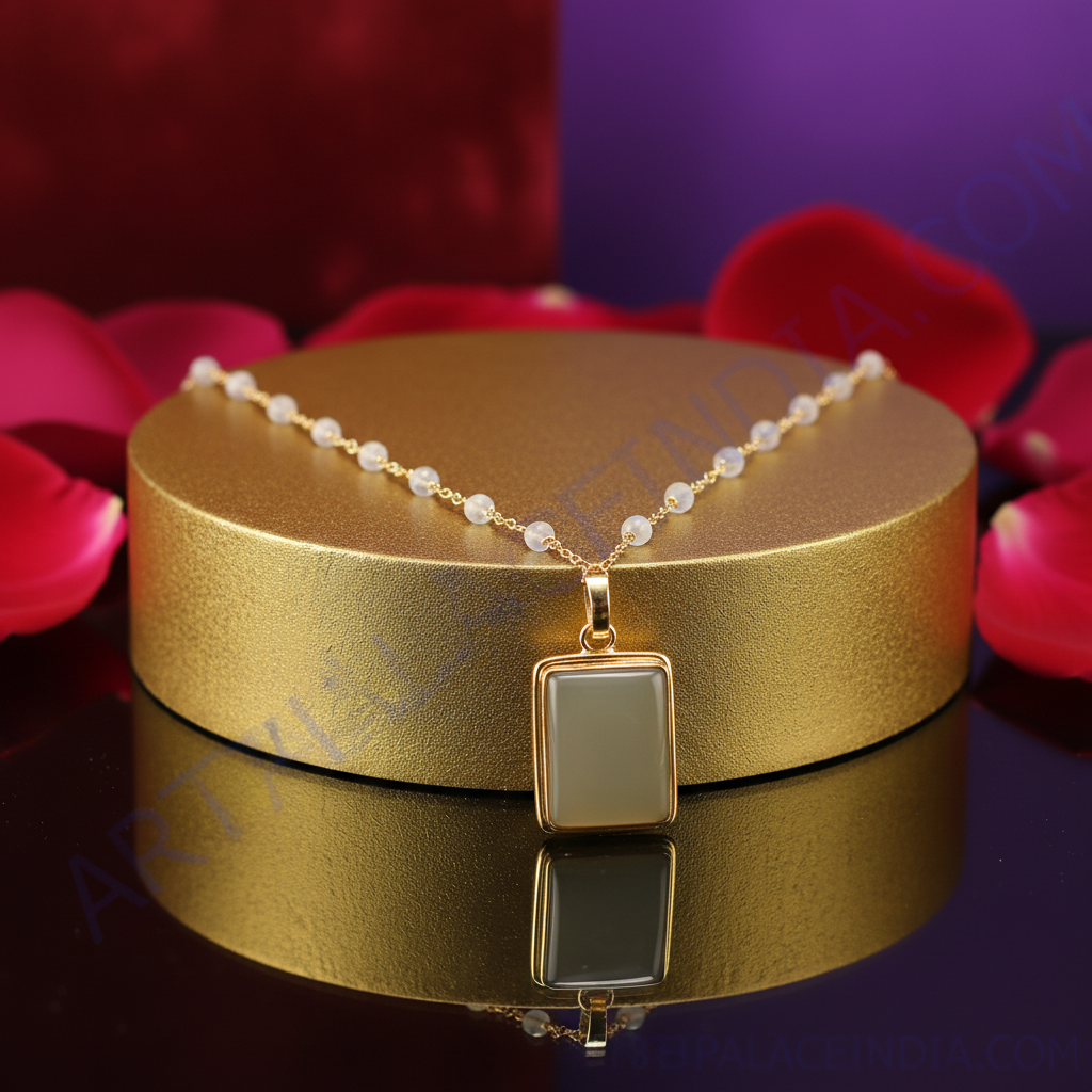 Silver beaded necklace with square pendant | women's gift