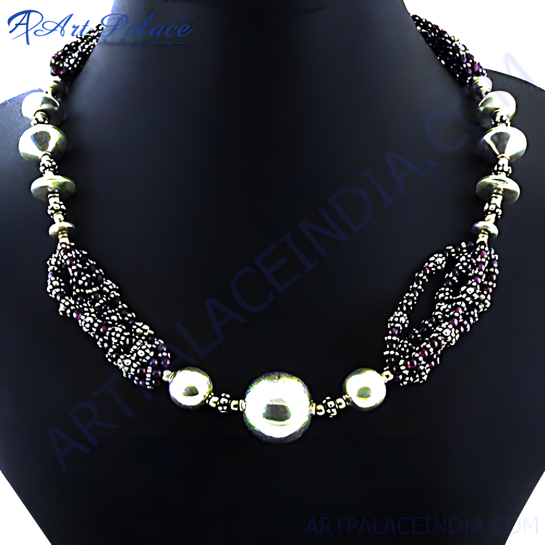 Elegant silver beaded necklace with round beads, perfect for women's fashion jewelry.