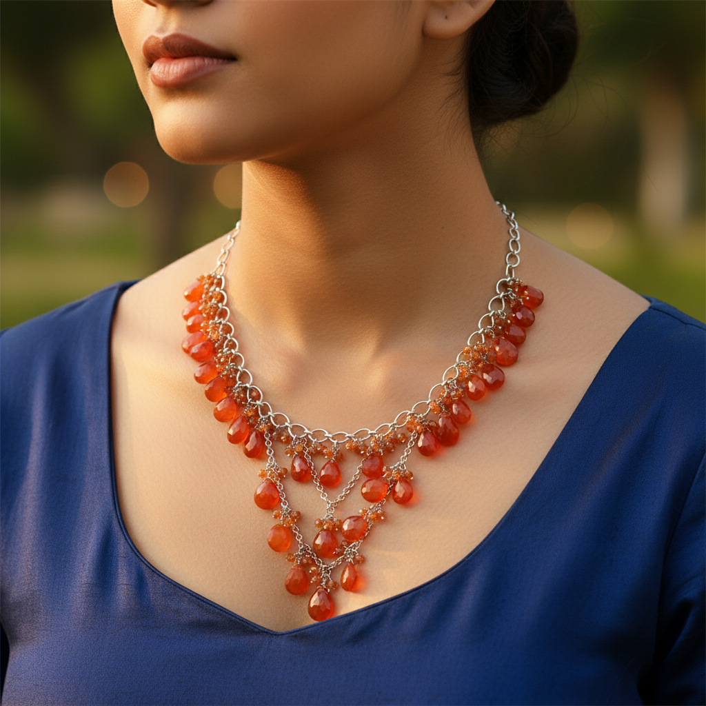 Silver Carnelian Necklace | Gemstone Choker for Women