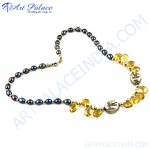 Load image into Gallery viewer, gold plating necklace with citrine stones and dark pearls, elegant women&#39;s jewelry.

