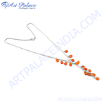 Load image into Gallery viewer, Sterling silver necklace with cascading orange carnelian gemstones, perfect for any occasion.
