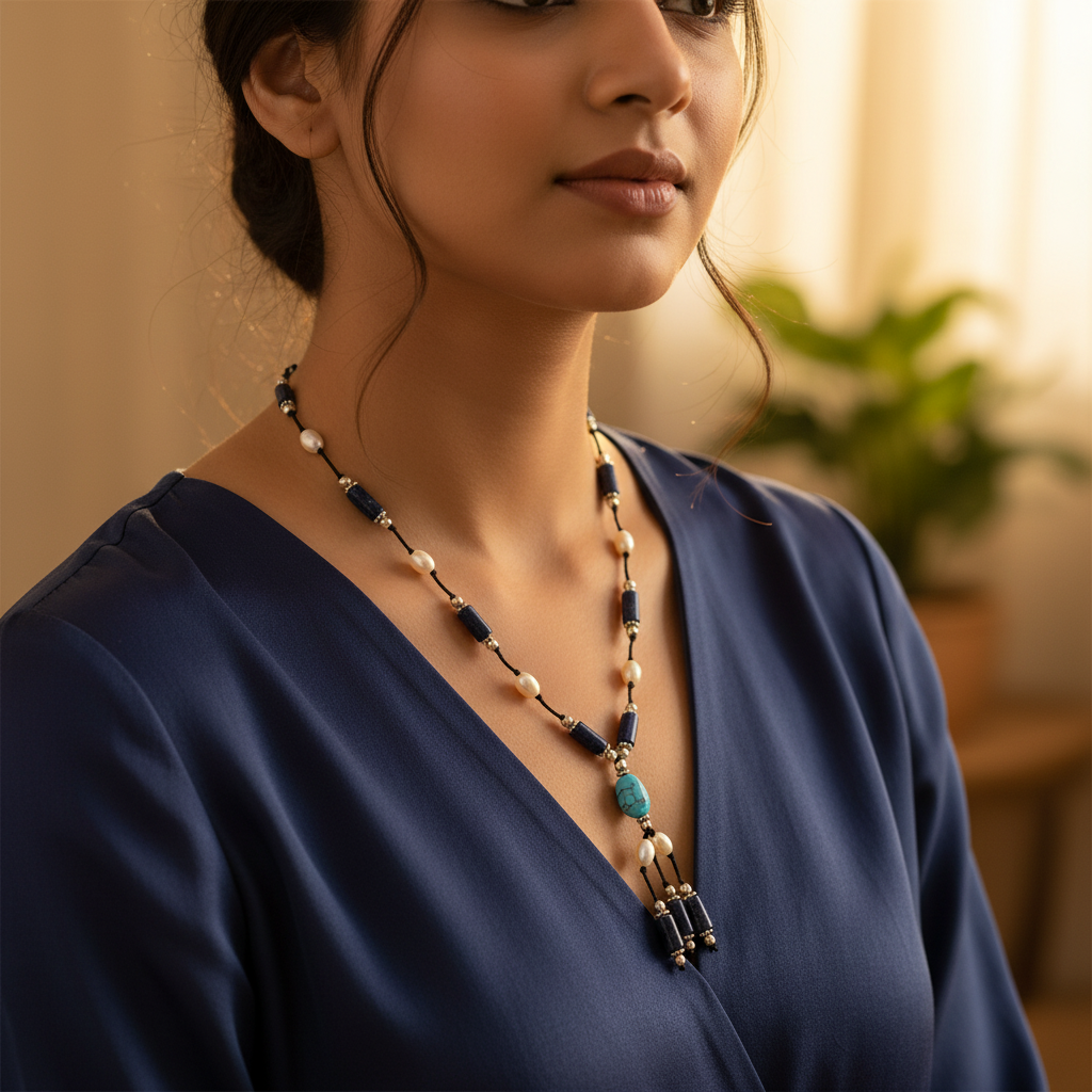Pearl & Lapis Lazuli Necklace for Women | Fashion Jewelry