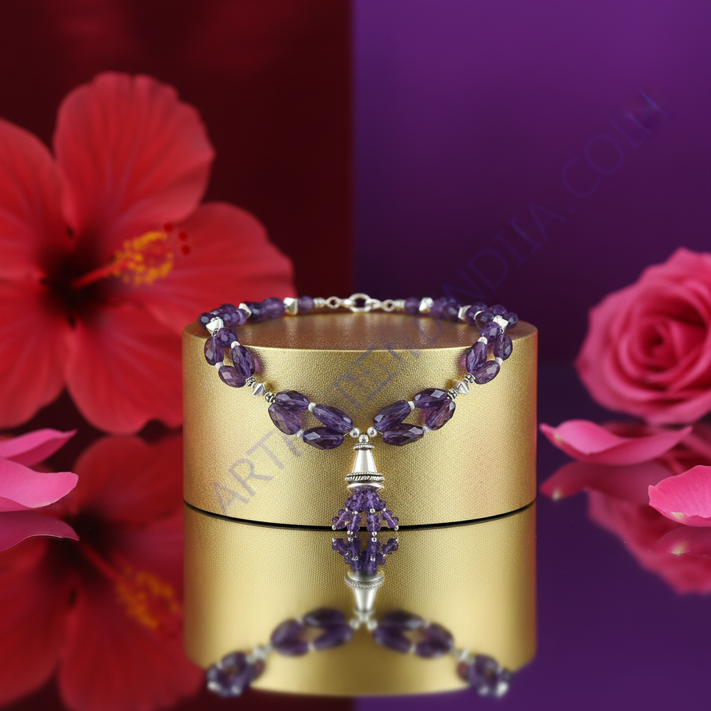 紫水晶宝石流苏项链 | 女士银色个性首饰