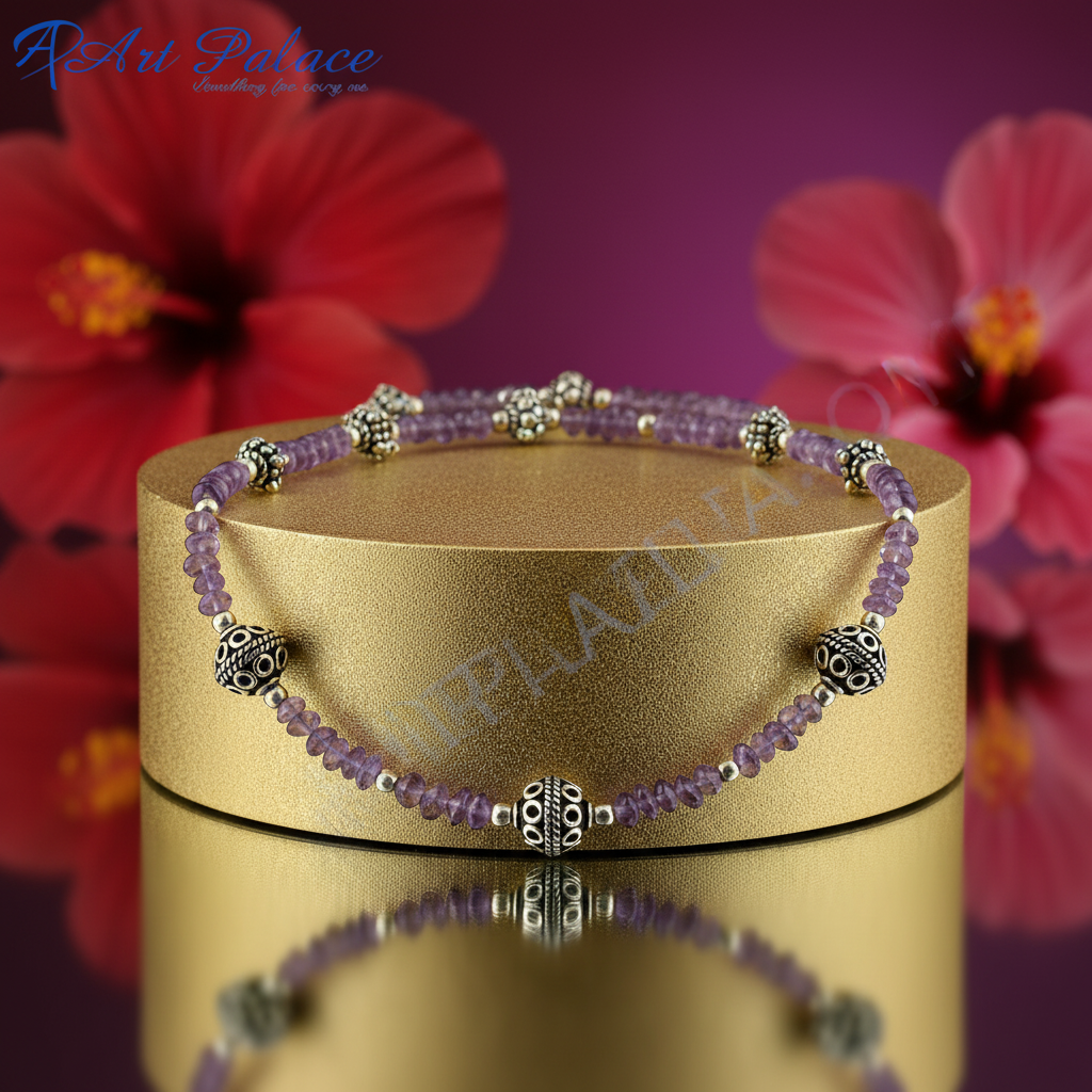 紫水晶珠项链，配银色点缀 | 女士礼物