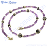 将图像加载到图库查看器中， Amethyst bead necklace with silver accents, purple gemstone and sterling silver design.
