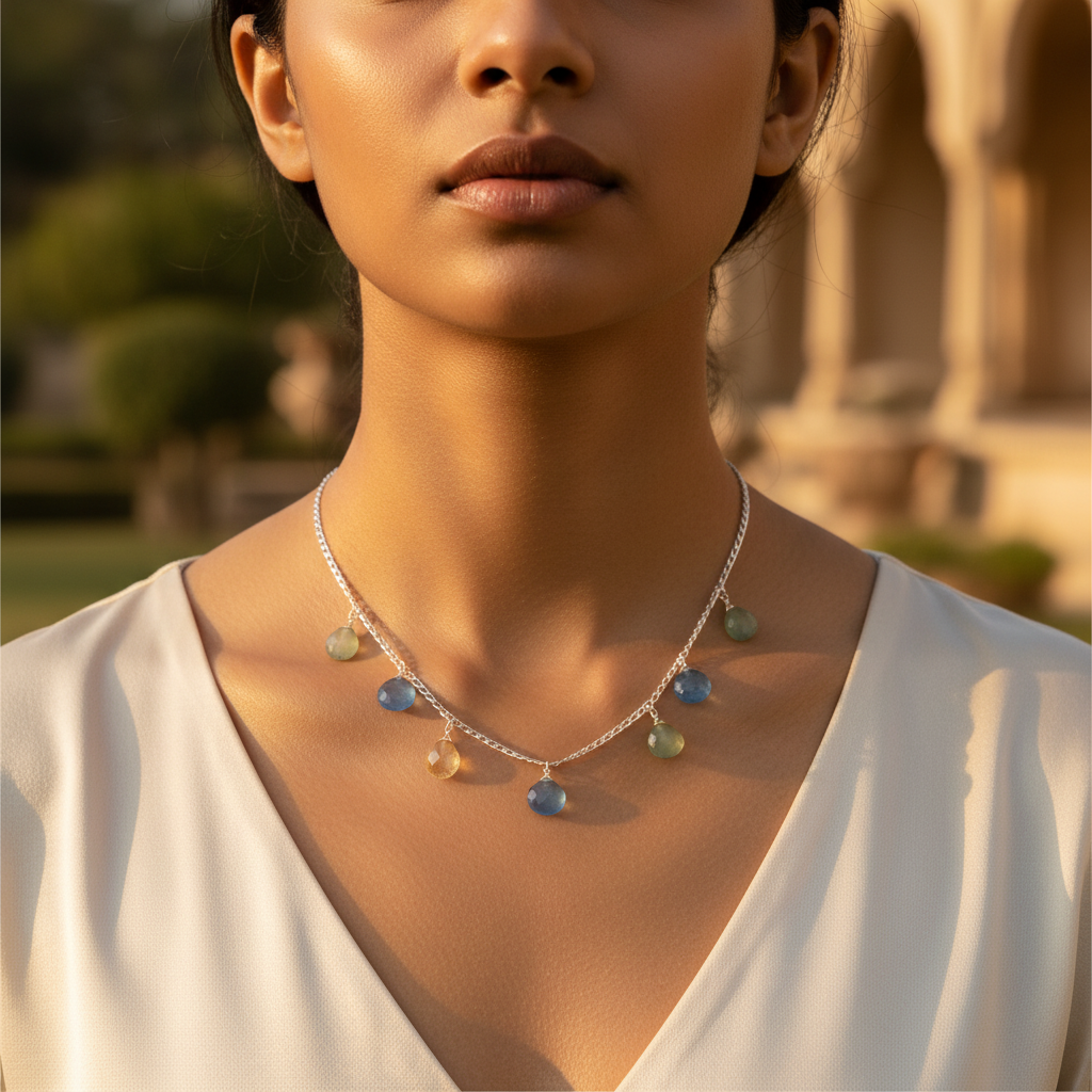 Silver Gemstone Drop Necklace for Women | Daily Wear Jewelry