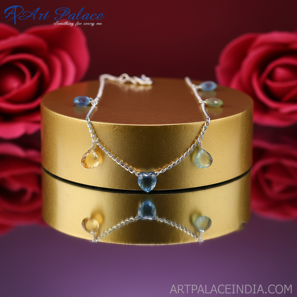 Silver gemstone drop necklace for women | daily wear jewelry