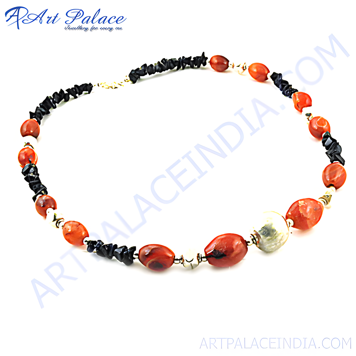 Red and black beaded gemstone necklace for women with natural stone beads