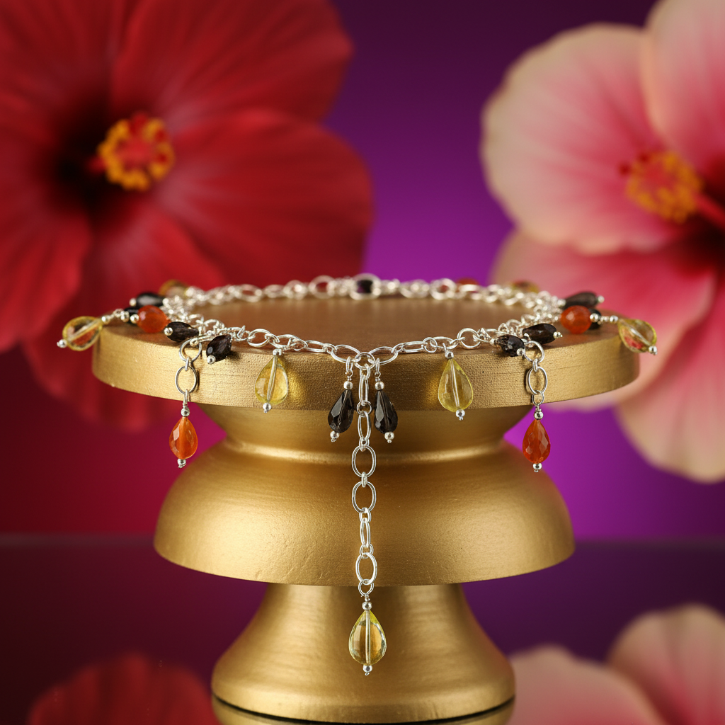 Silver beaded necklace with gemstone accents | women's jewelry