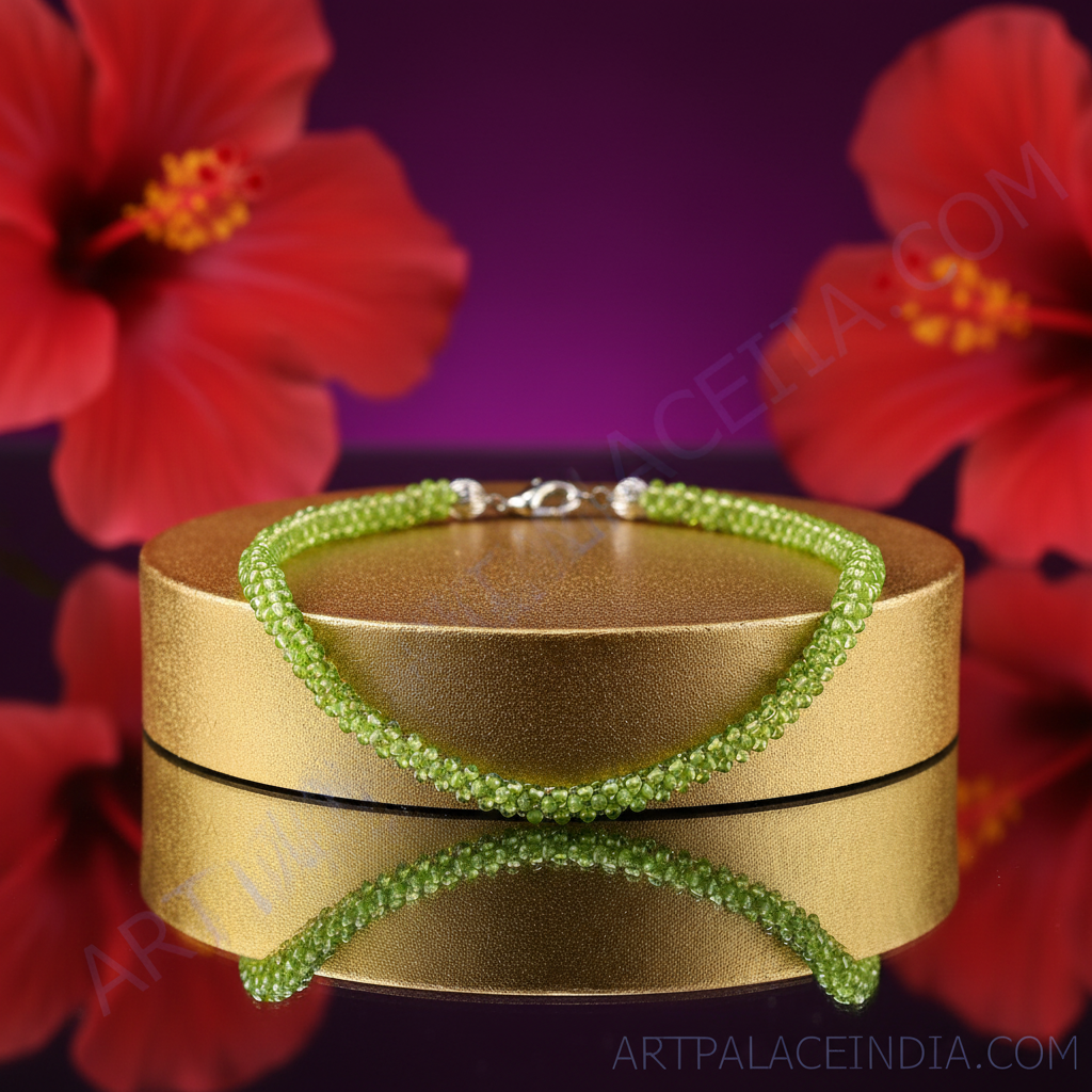 Green peridot bead anklet | 925 sterling silver | for women