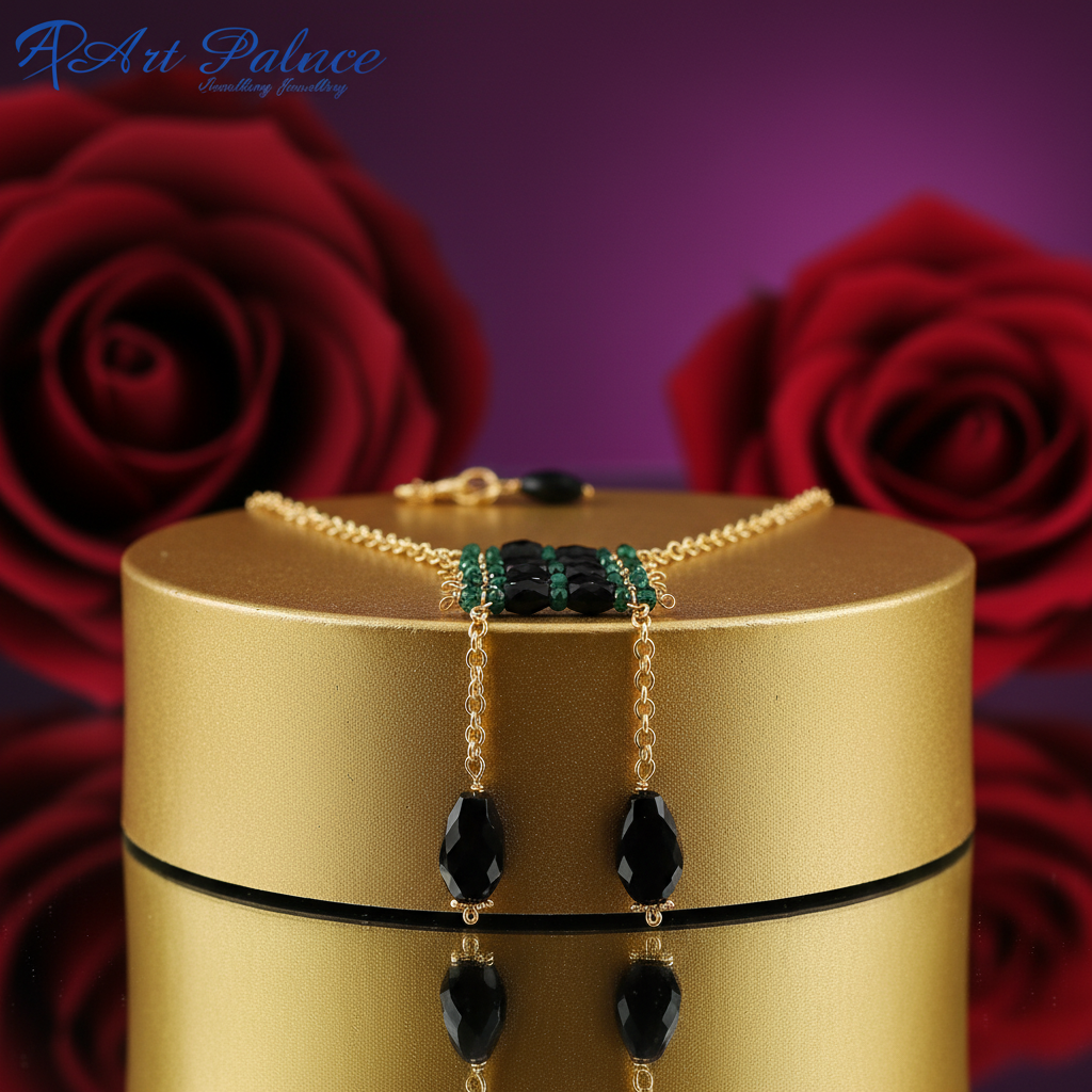 Gold plating chain black onyx bead necklace | statement jewelry