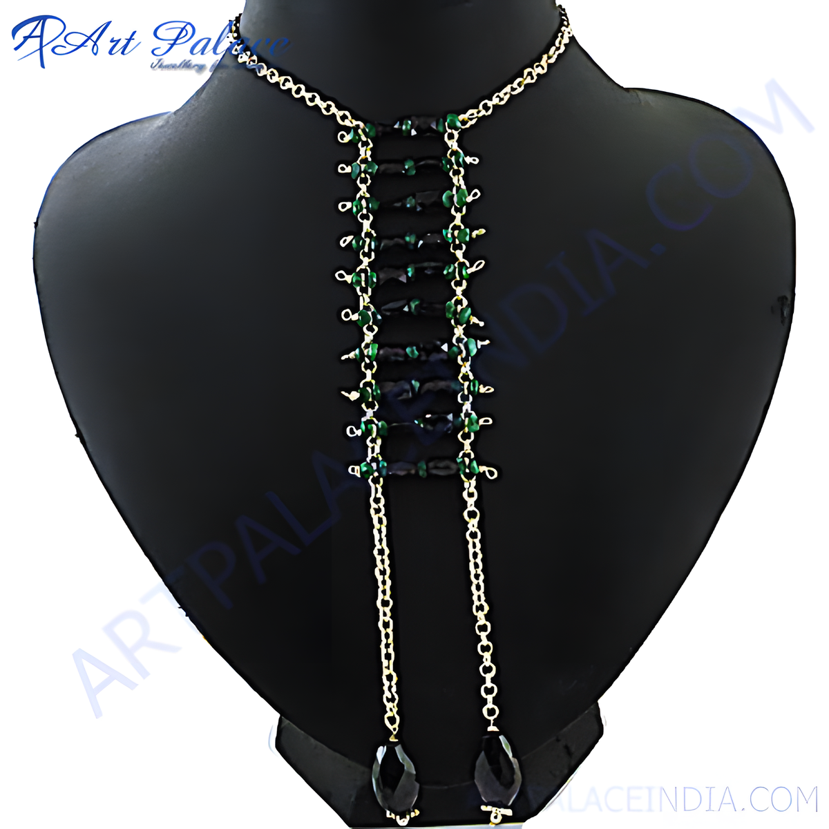 Gold plating chain necklace with black onyx beads, a stylish and elegant necklace