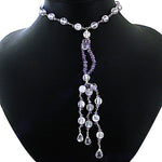Load image into Gallery viewer, Amethyst &amp; Crystal Beaded Necklace | Long Lariat Necklace for Women
