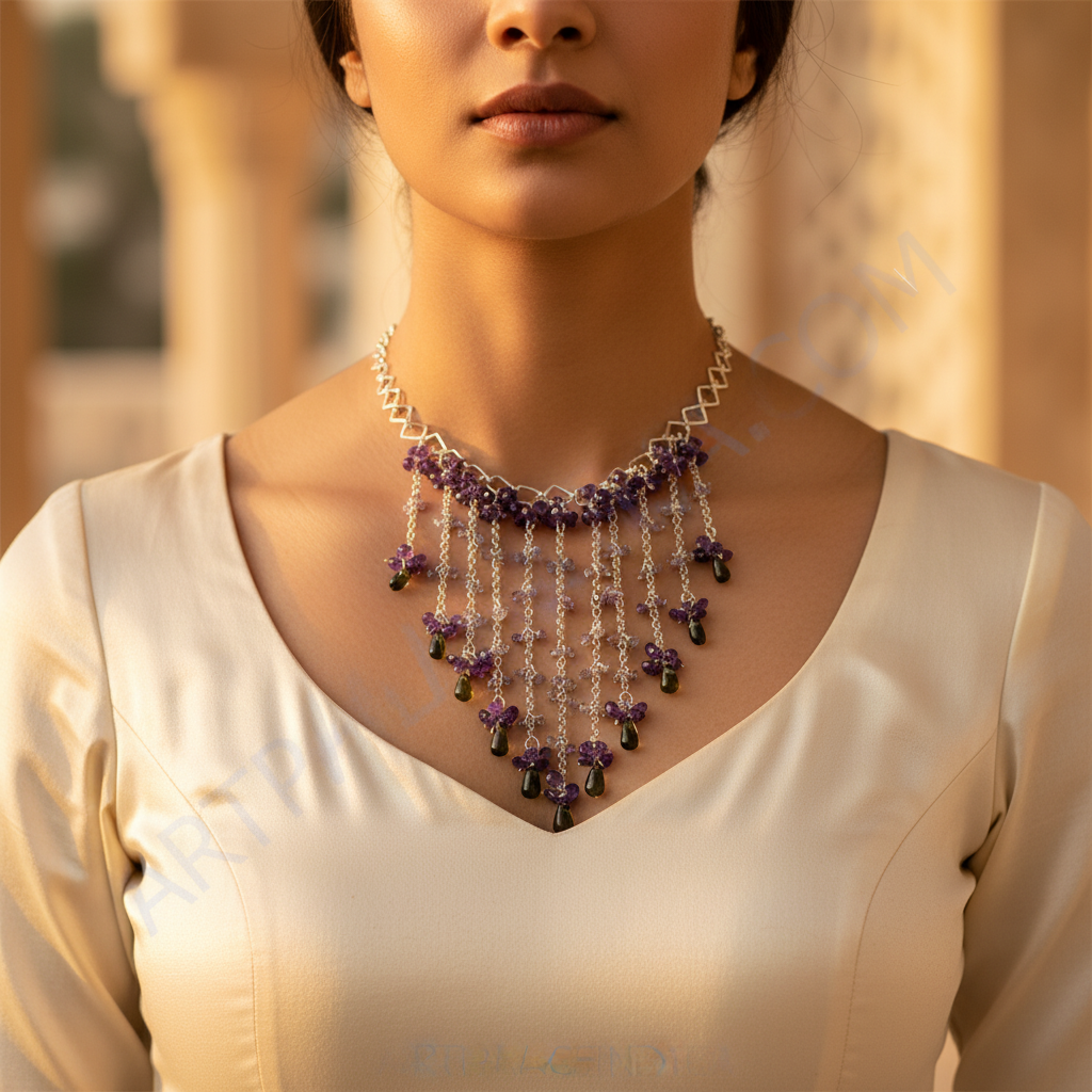 紫水晶瀑布项链 | 纯银 | 女士珠宝