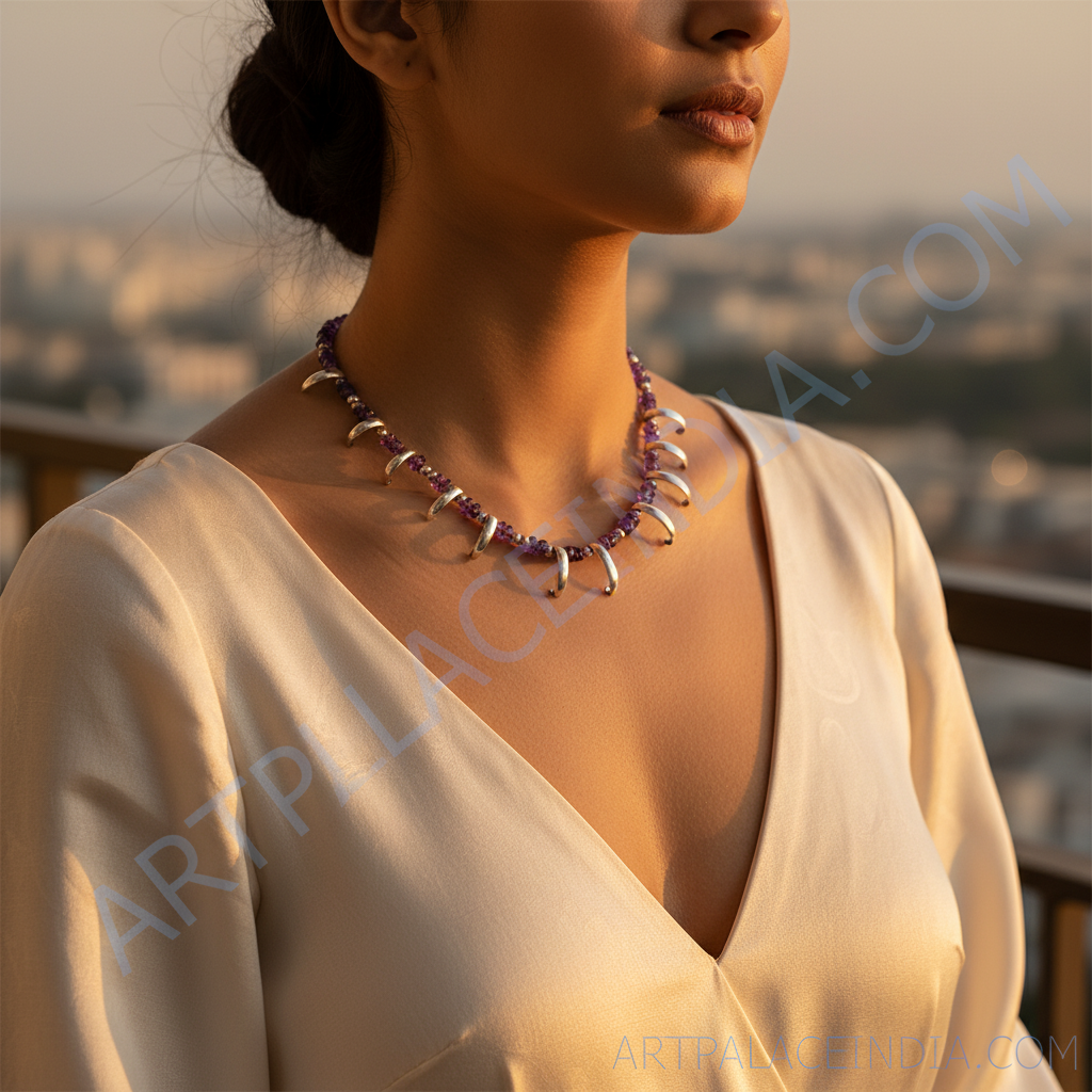 Silver Amethyst Necklace for Women | Gemstone Jewelry