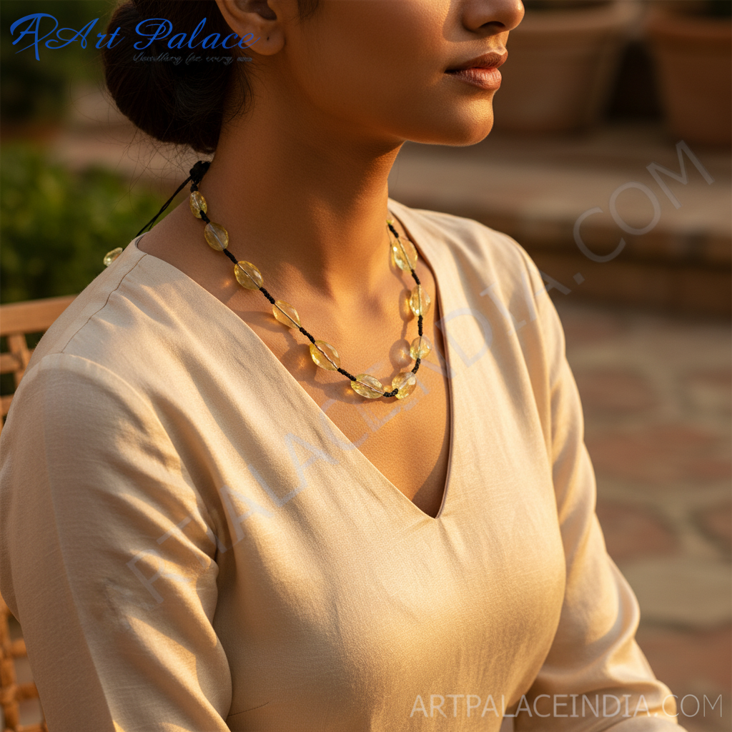 Yellow Citrine Bead Necklace for Women | Gemstone Jewelry