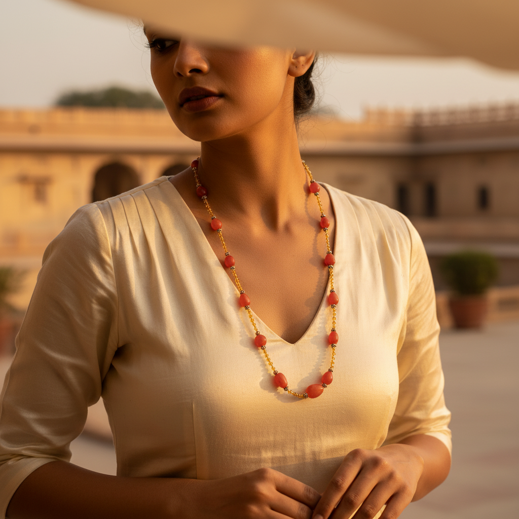 Red Coral Bead Necklace | Handmade Gemstone Jewelry for Women