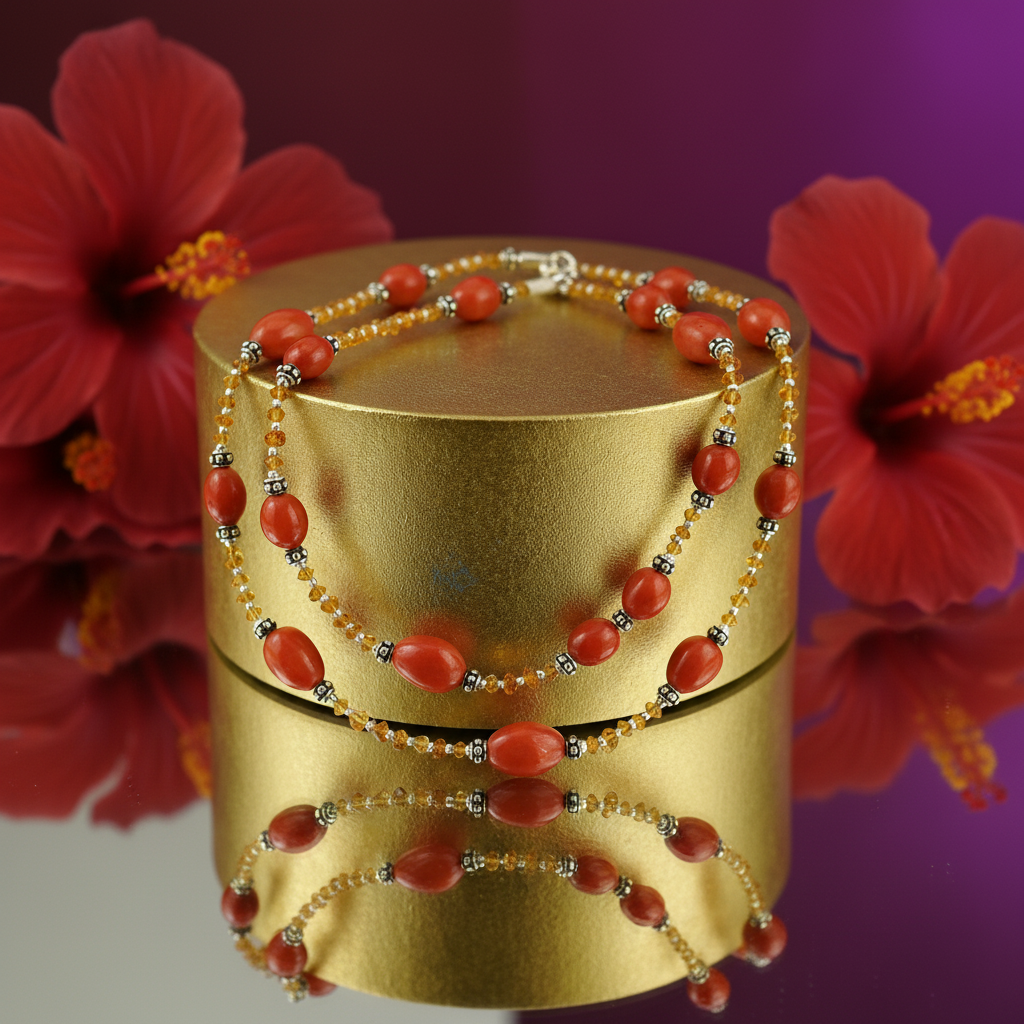 Red coral bead necklace | handmade gemstone jewelry for women