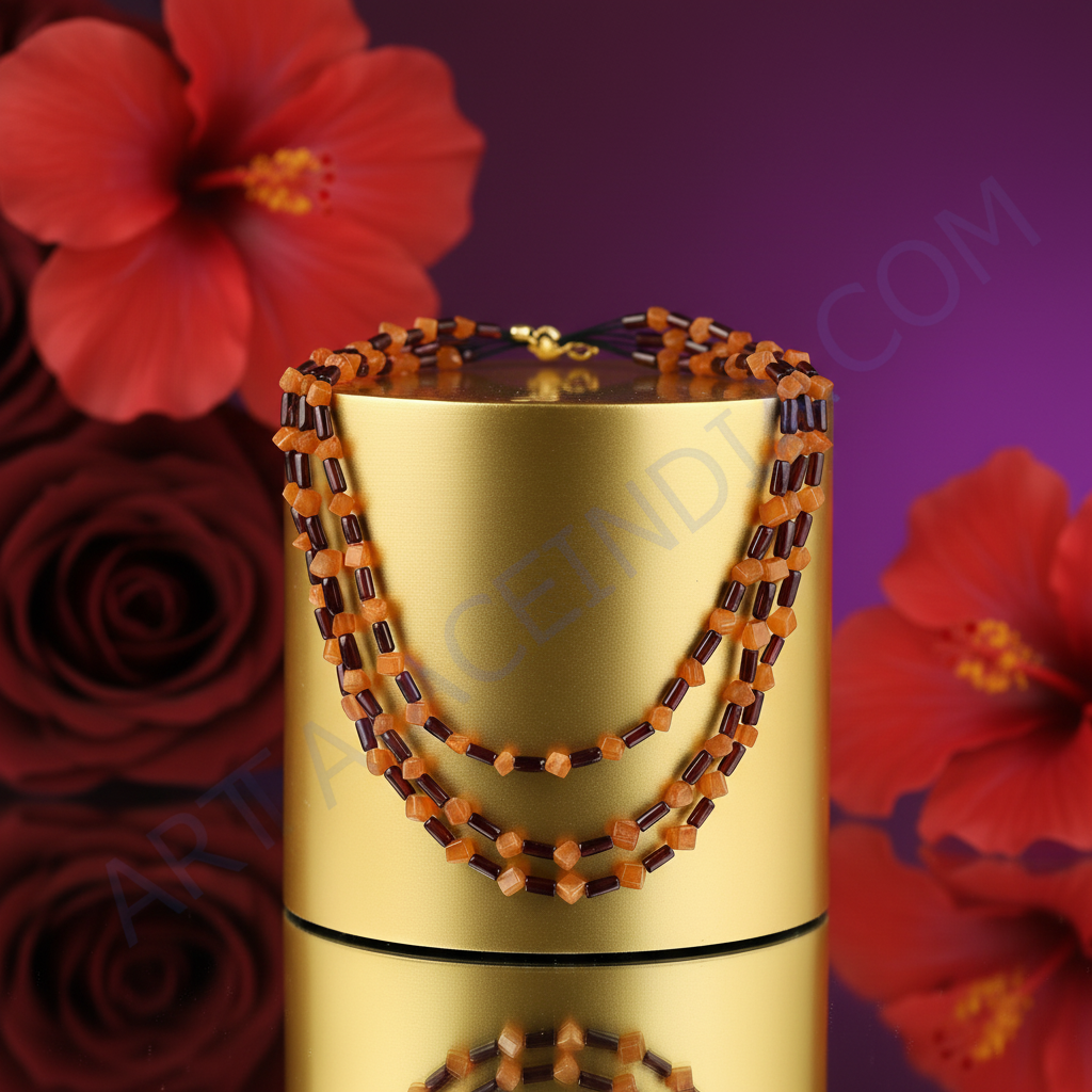 Multi strand amber & garnet bead necklace | women's jewelry