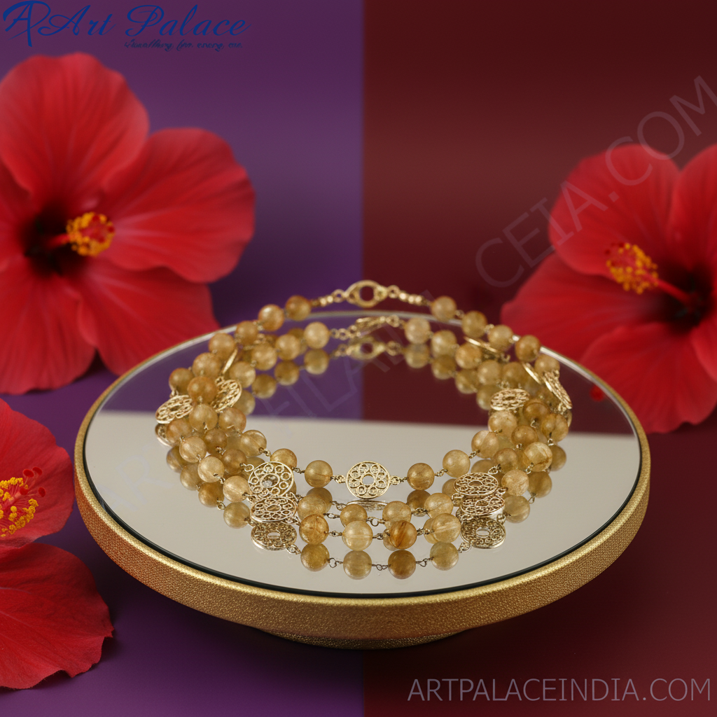 Beaded rutilated quartz necklace | gemstone jewelry | gift