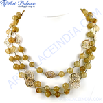Load image into Gallery viewer, gold plating tone beaded necklace with rutilated quartz gemstones, ideal for women&#39;s jewelry.
