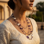 Load image into Gallery viewer, Amethyst &amp; Pearl Beaded Necklace | Long Chain Necklace For Women
