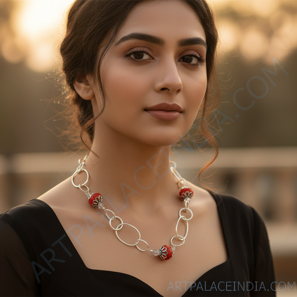 Red beaded chain necklace for women | fashion jewelry