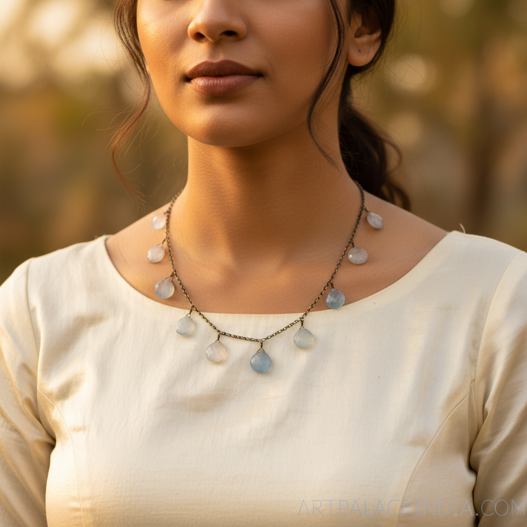 Silver Dangle Necklace with Blue Gemstones | Women's Jewelry