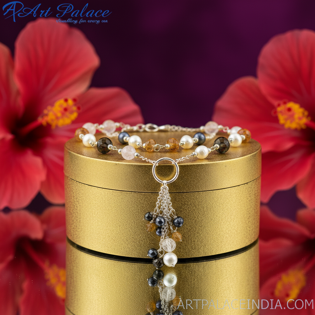 925 Silver Multi-Gemstone Beaded Necklace | Women's Fashion Jewelry