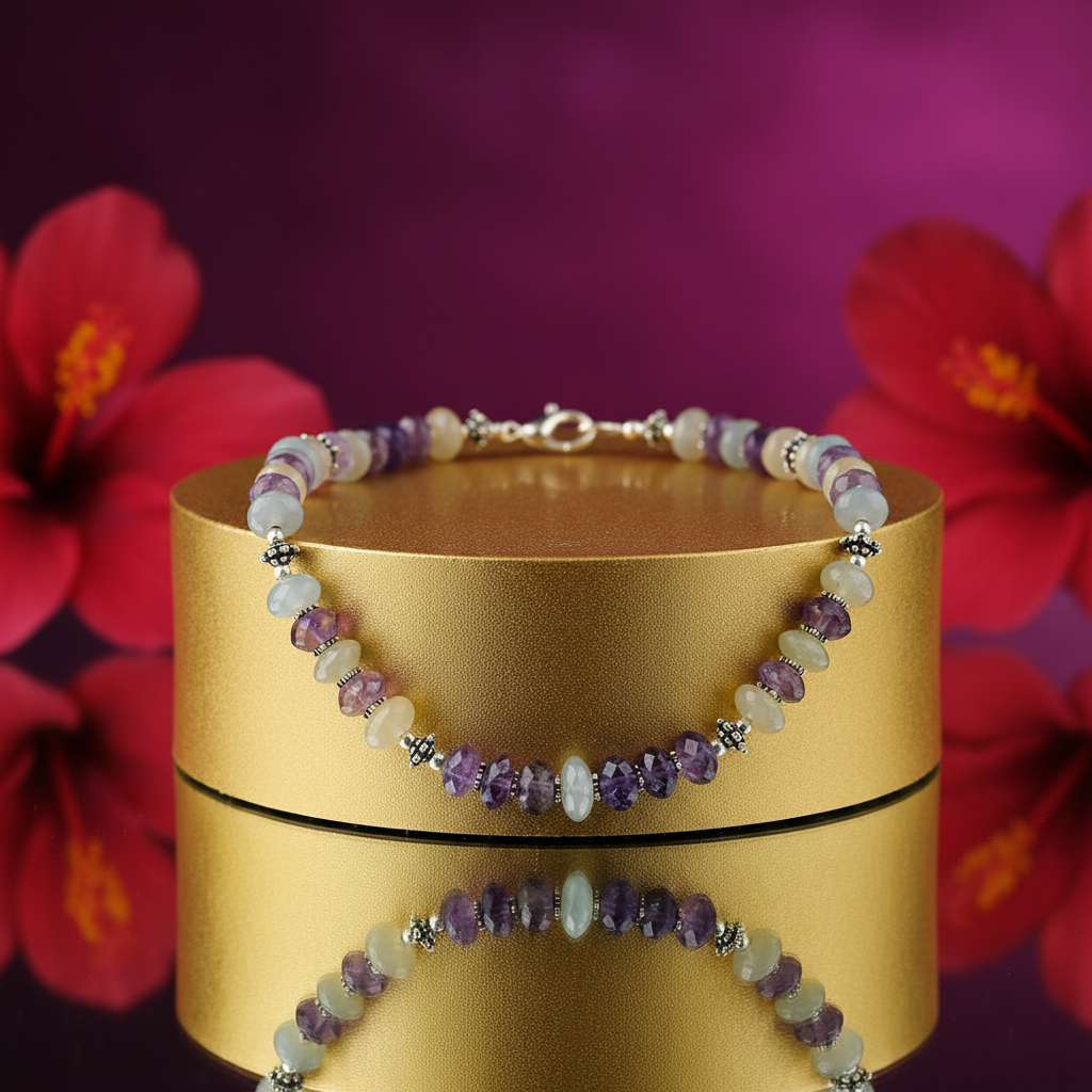 Gemstone Beaded Necklace | Purple & Green Stone Jewelry | Gift