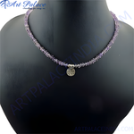 将图像加载到图库查看器中， Amethyst beaded necklace with a silver charm, purple gemstone jewelry, women&#39;s necklace
