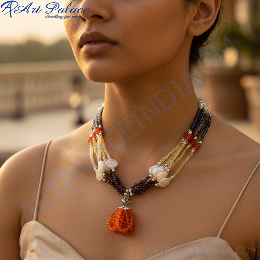 Multi strand gemstone necklace for women | statement jewelry