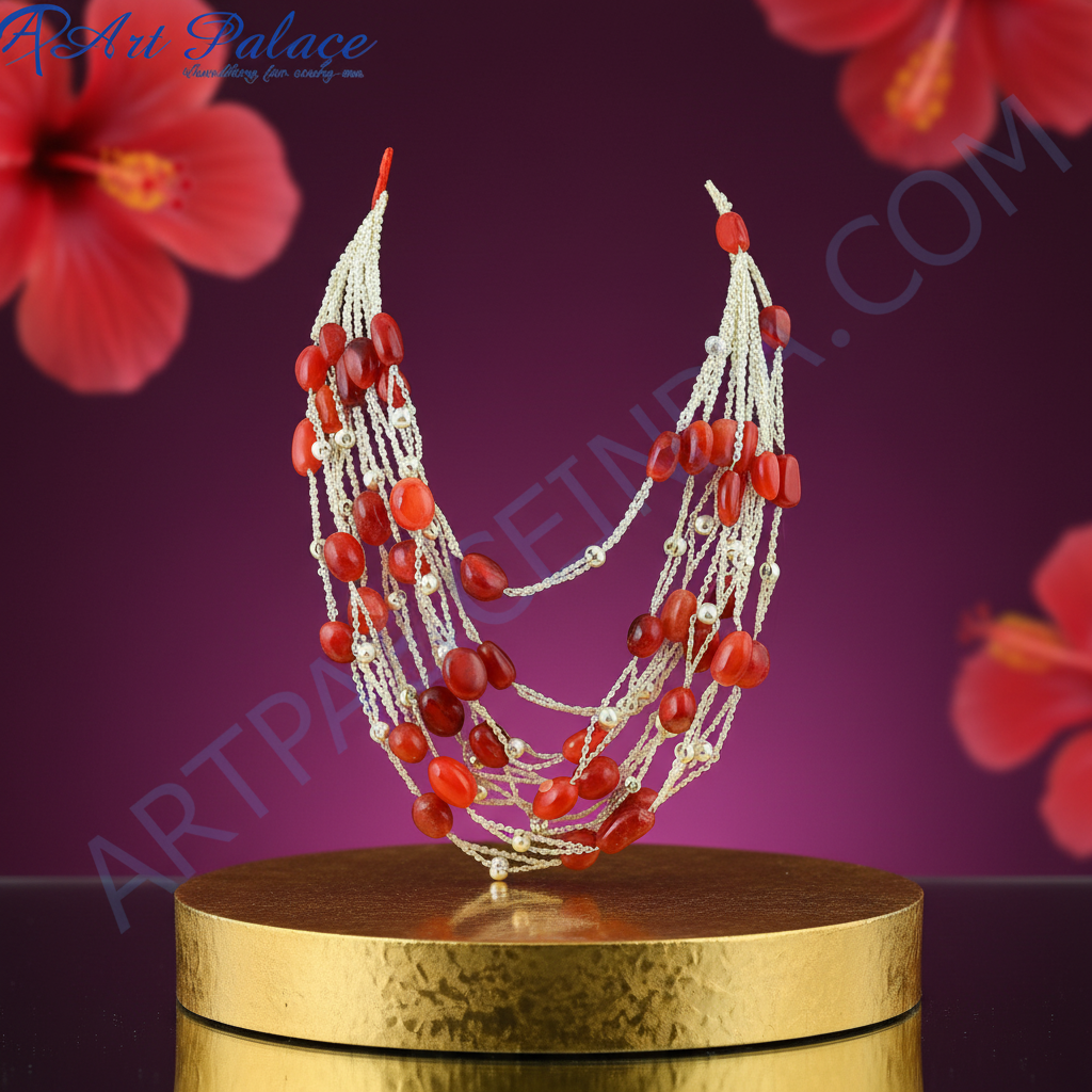 Red Stone Beaded Necklace | Statement Necklace | Women's Jewelry