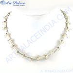 Load image into Gallery viewer, Silver beaded necklace with clear accents on white background, fashion jewelry for women

