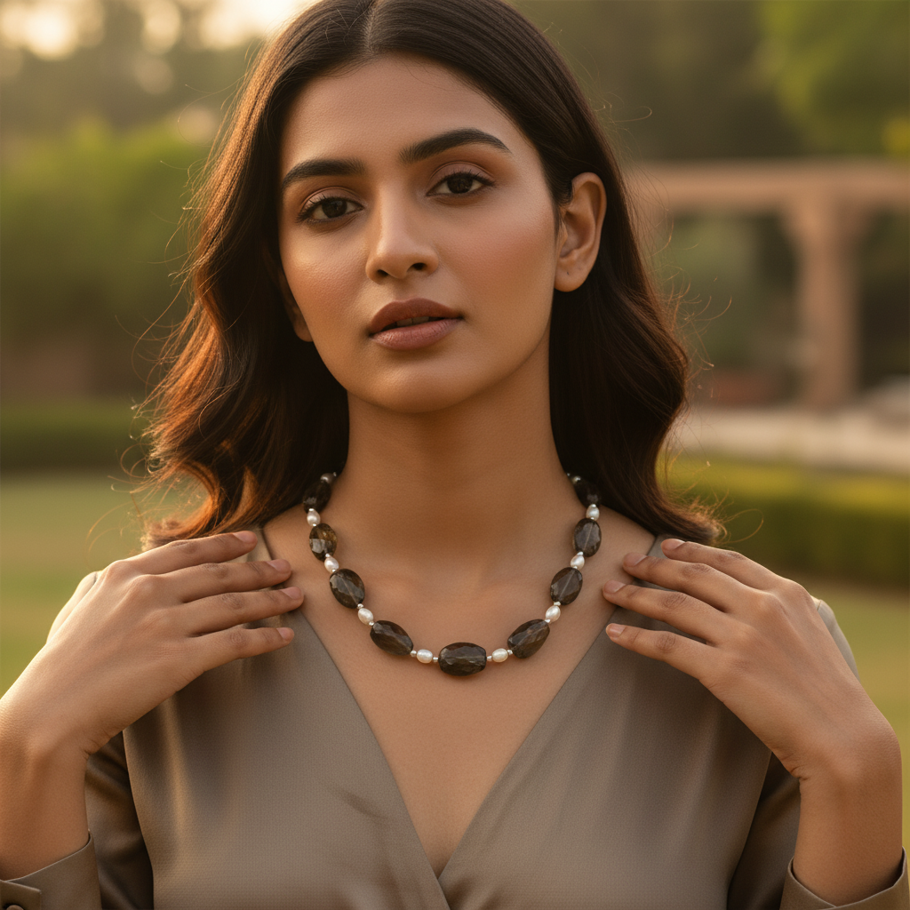 Smoky Quartz & Pearl Necklace | Women's Beaded Jewelry