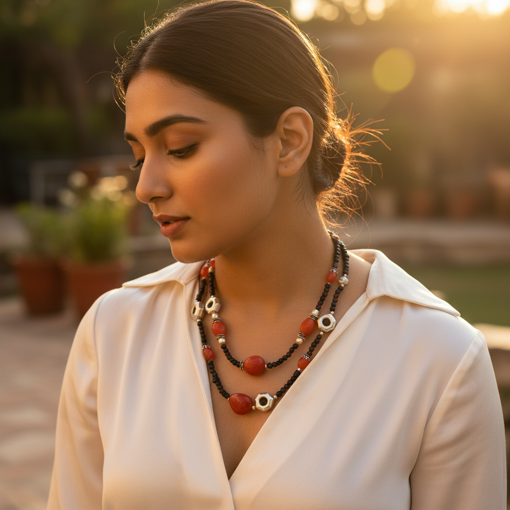 Beaded red coral necklace for women | fashion jewelry gift