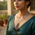 Load image into Gallery viewer, Clear Quartz &amp; Onyx Bead Tassel Necklace | Art Palace Jewelry
