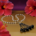 Load image into Gallery viewer, Clear Quartz &amp; Onyx Bead Tassel Necklace | Art Palace Jewelry
