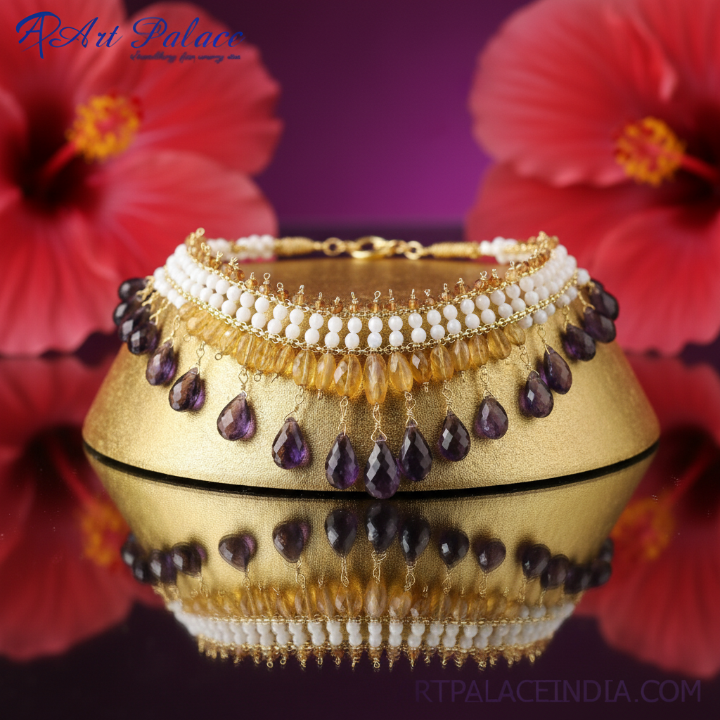 Gemstone beaded necklace | purple & yellow gemstone jewelry